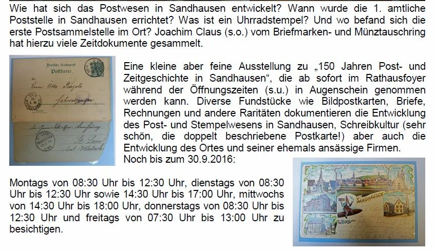 Ausstellung zur Postgeschichte in Sandhausen